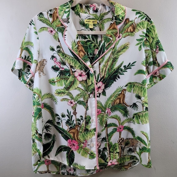 Shady Lady XS Short Sleeve Button Down Pajama Top Monkey Print - Picture 2 of 6